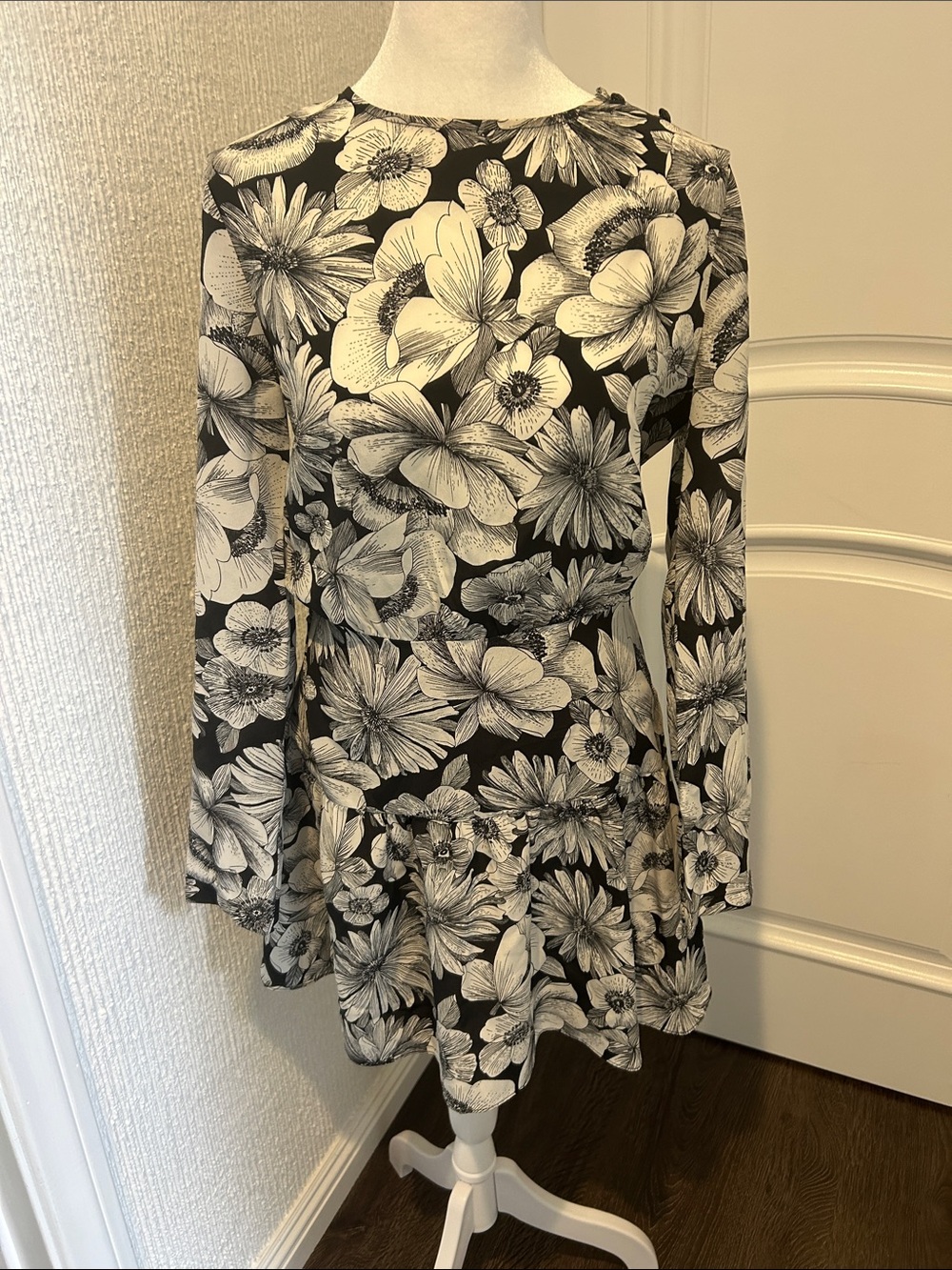 The Kooples Black and White Floral Mini Dress